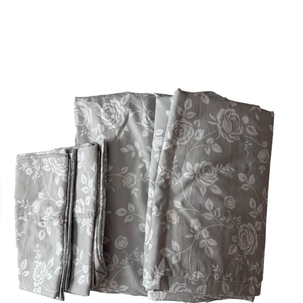 Linens & Hutch Rose Gray Pattern Floral King Size 4-Piece Microfiber Sheet Set